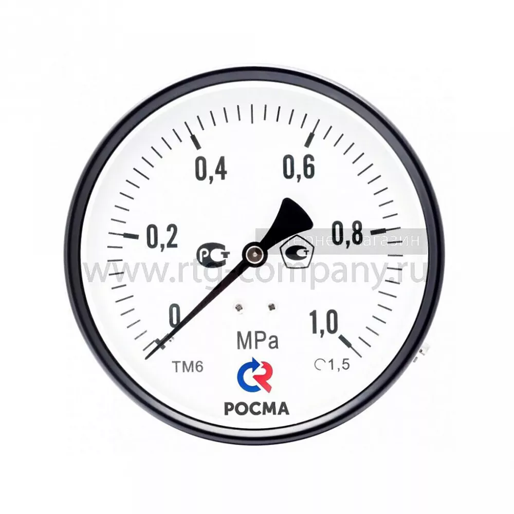 Манометр РОСМА ТМ-310РТ d 63 мм, 1 МПа (до 10 атм), G1/4  с задним подключением (Россия)