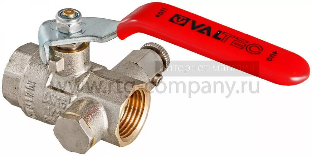 Кран шаровый с дренажом и воздухоотводчиком"рычаг" ВВ ВН резьба 1/2" (Valtec VT 245) уп 12 шт