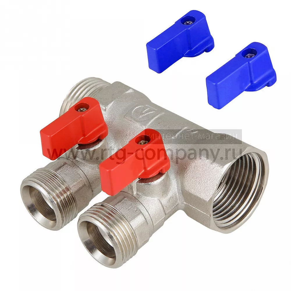 Коллектор с отсекающими шаровыми кранами 2 выхода 1" * 1/2" (VTc.580.N) (Valtec)